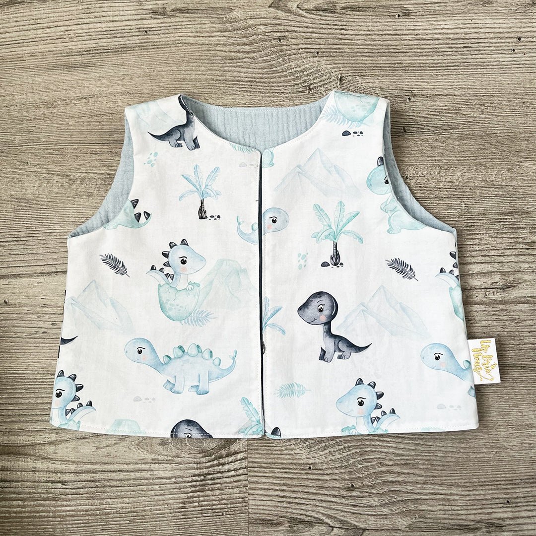 Gilet de berger - Dino bleu - Gaze de coton