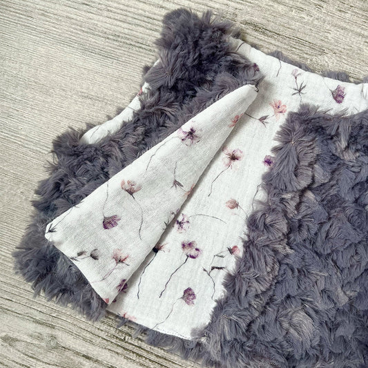 Gilet de berger - Fleurs - Fausse fourrure violine