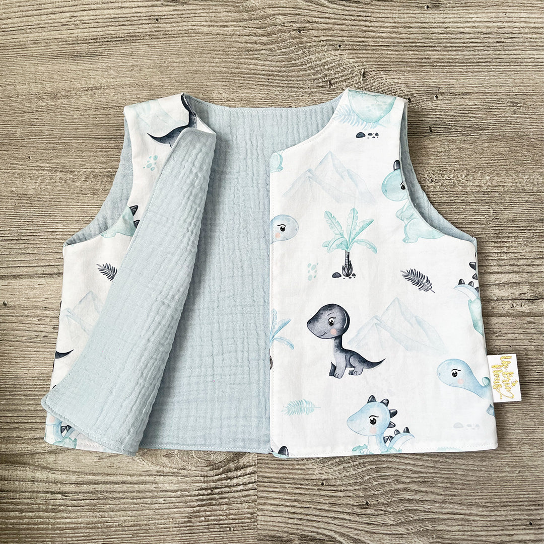 Gilet de berger - Dino bleu - Gaze de coton