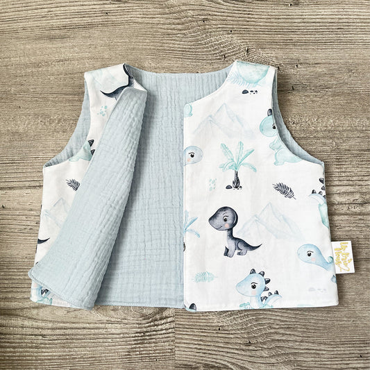 Gilet de berger - Dino bleu - Gaze de coton