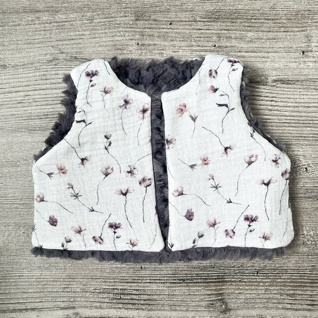 Gilet de berger - Fleurs - Fausse fourrure violine