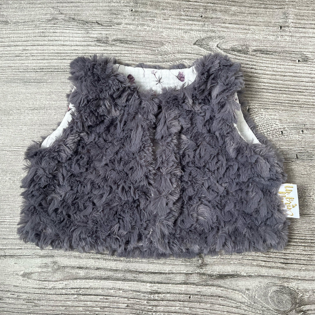Gilet de berger - Fleurs - Fausse fourrure violine